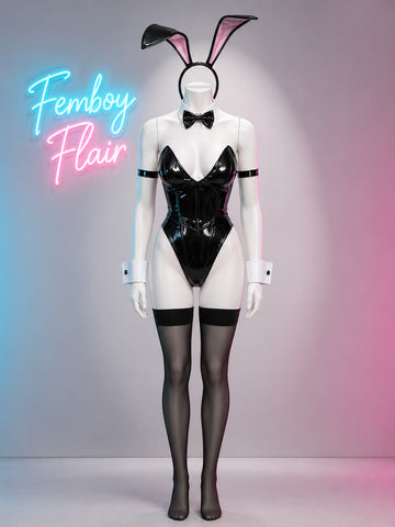 Captivating Bunny Maid Faux Leather Cosplay Set