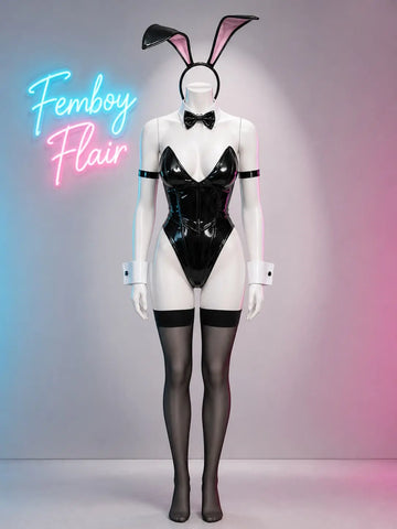 Captivating Bunny Maid Faux Leather Cosplay Set