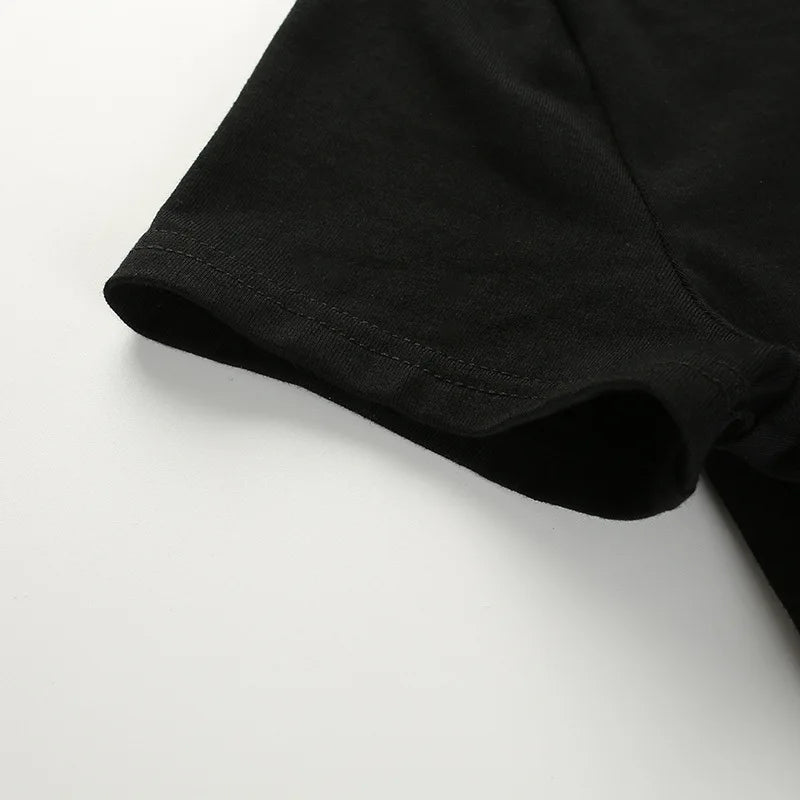 Summer Women Black Short T-Shirts Sexy Crop Tops Short Sleeve Bandage Tee Tops Female Shirts