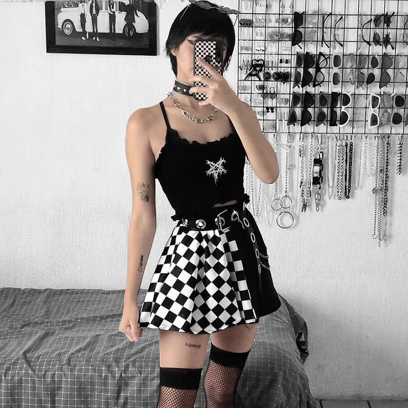 Y2k Skirt Harajuku Dark Girl Contrast Plaid Stitching Sexy High Waist Over In Summer Sexy Gothic Skirt