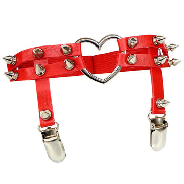 Heart Rivet PU Leather Thigh Garter | Punk Goth Leg Harness