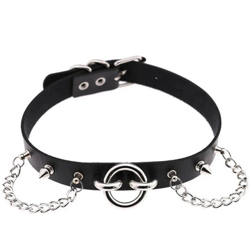 Gothic Spike PU Leather Choker Collar Necklace - Punk Belt