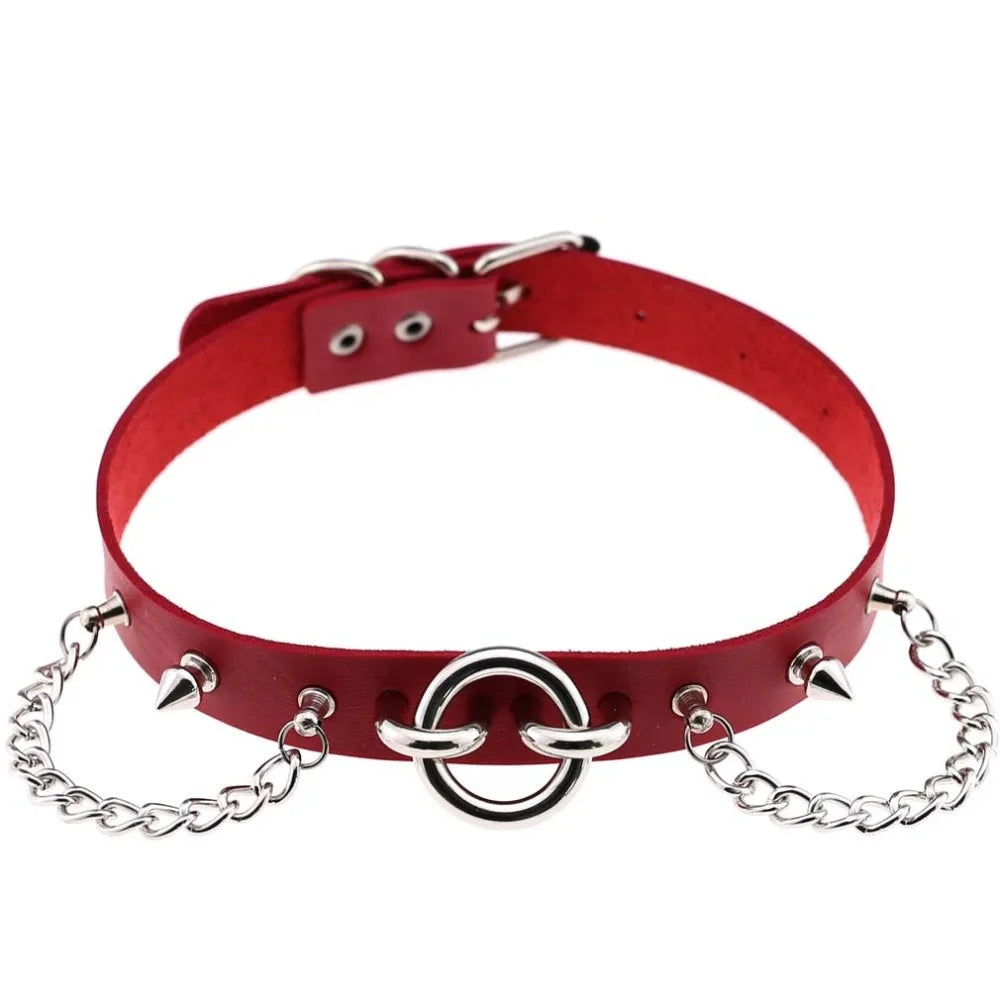 Gothic Spike PU Leather Choker Collar Necklace - Punk Belt