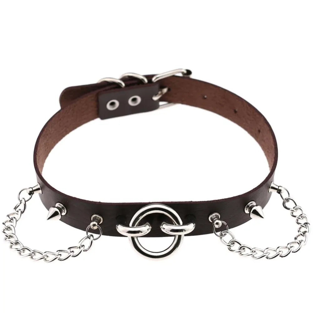 Gothic Spike PU Leather Choker Collar Necklace - Punk Belt