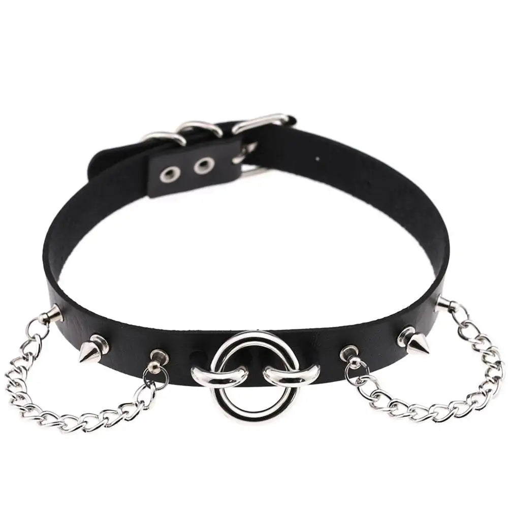 Gothic Spike PU Leather Choker Collar Necklace - Punk Belt