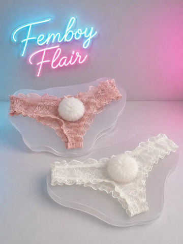 Lace Mesh Rabbit Tail Thongs | Sexy Low-Rise Lingerie
