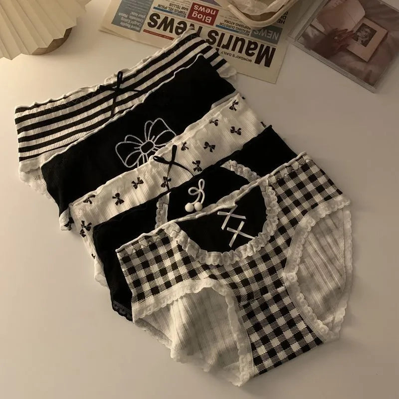Kawaii Lolita Bow Cotton Panties | Mid-Waist Antibacterial Briefs