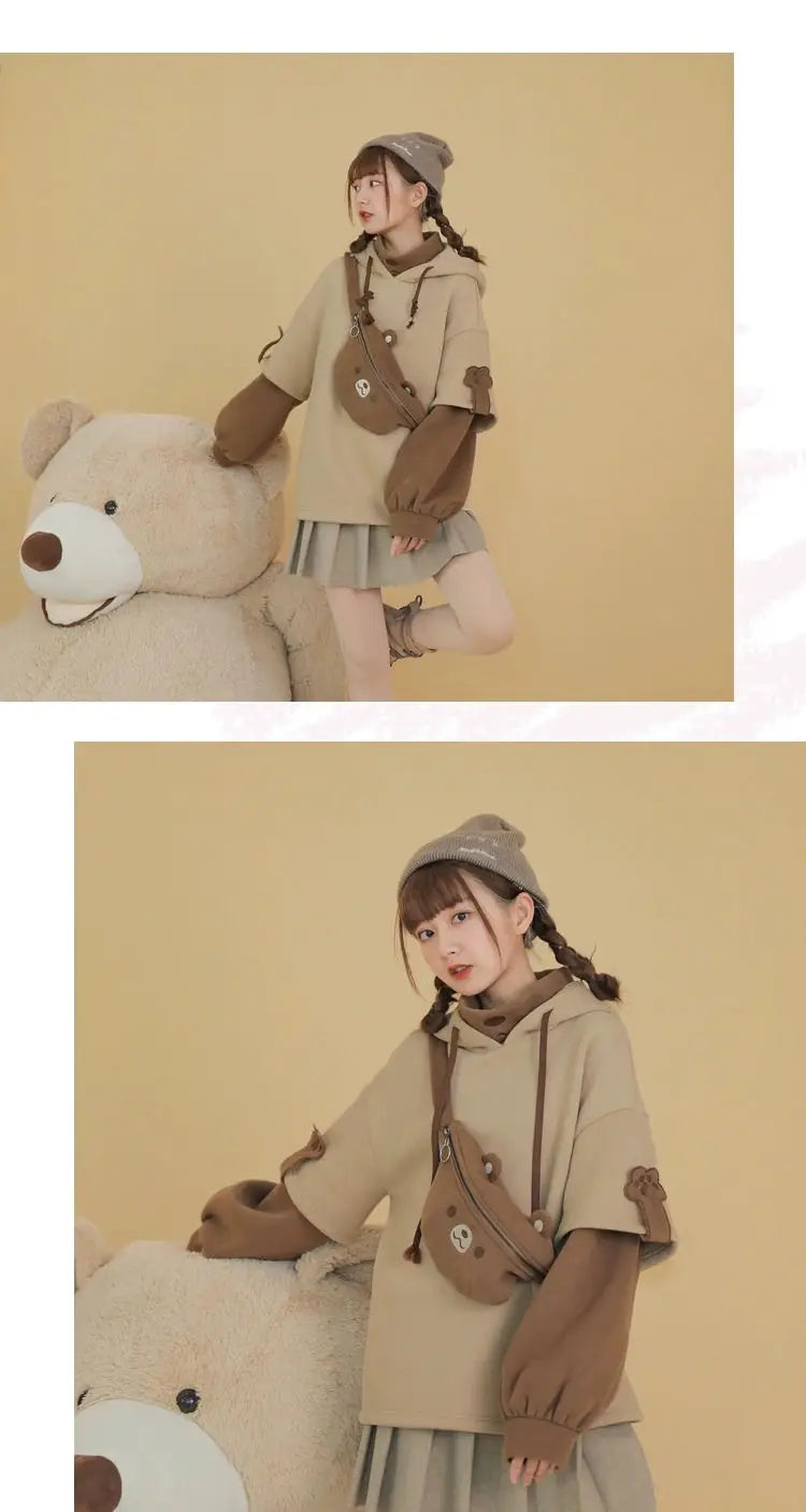 MiiiiX Preppy Style Fake Two-piece Hooded Sweatshirt Women's Outerwears 2024 Autumn Patchwork Loose Cute Thicken Hoodies Top