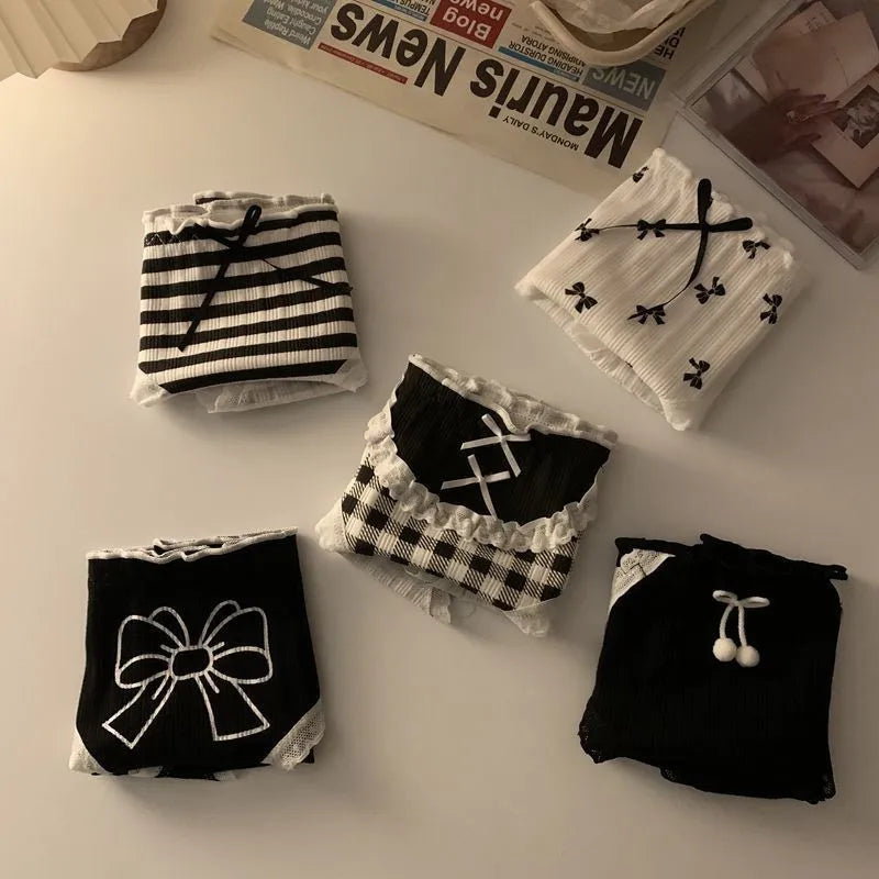 Kawaii Lolita Bow Cotton Panties | Mid-Waist Antibacterial Briefs