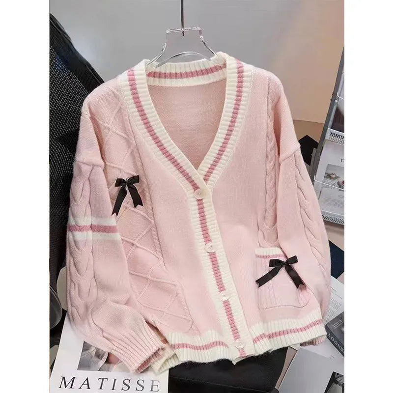 Loose Women's Knitted Sweater Coat  Knot Lazy Style Design Anti-Aging Japanese Style Open Cardigan Spring Autumn New...