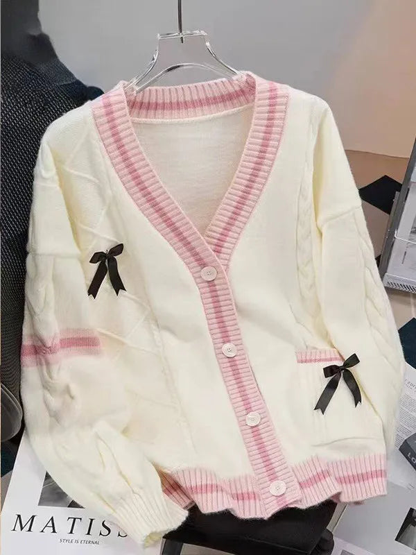 Loose Women's Knitted Sweater Coat  Knot Lazy Style Design Anti-Aging Japanese Style Open Cardigan Spring Autumn New...