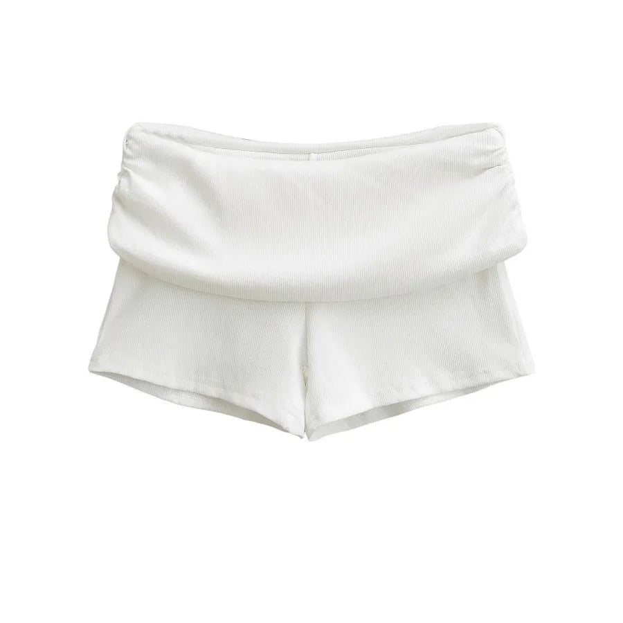 Summer Slim Yoga Shorts Women Casual Solid Color Fold Over Low Waist Lounge Shorts