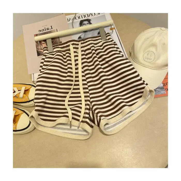 High Waist Striped Wide Leg Shorts Summer Casual