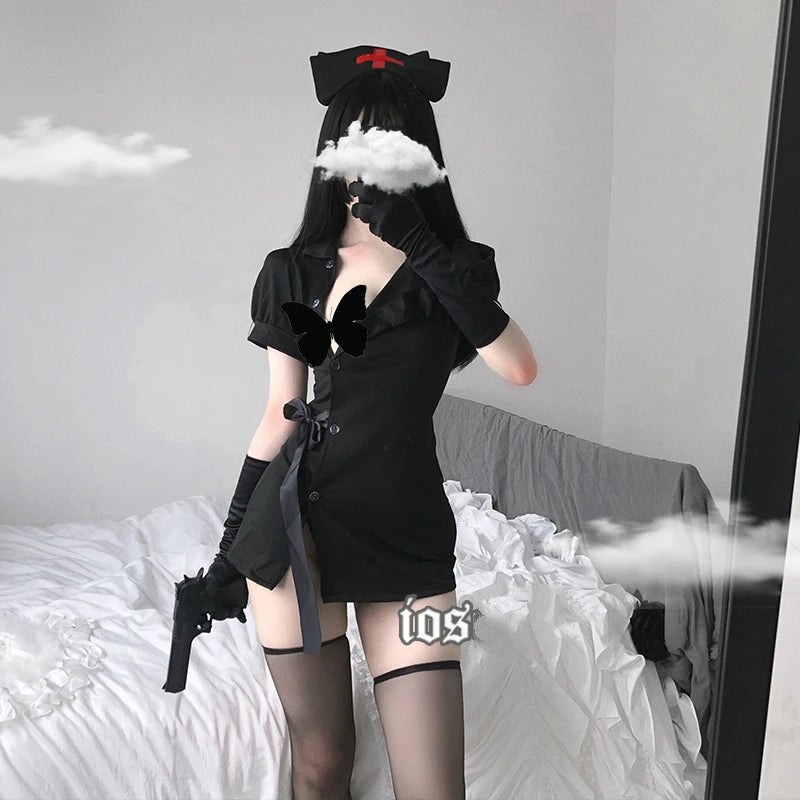 Harajuku Punk Nurse Cosplay: Sexy Ultrashort Dress Set