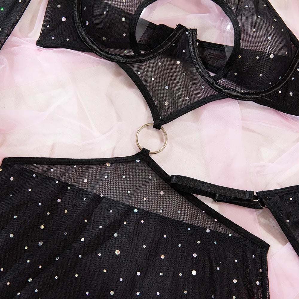 Dazzling Sequin Mesh Lingerie Set - Sexy Clubwear