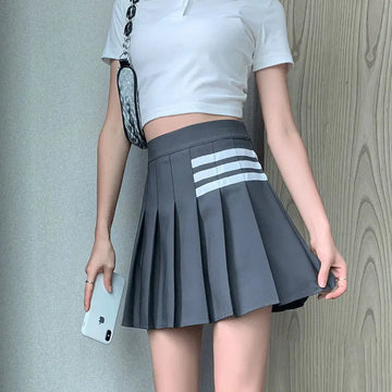 Preppy Striped Pleated Mini Skirt (A-Line)