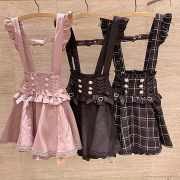 Gothic Lolita Plaid Suspender Skirt | A-Line Mini Kawaii Skirt