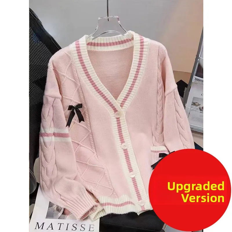 Loose Women's Knitted Sweater Coat  Knot Lazy Style Design Anti-Aging Japanese Style Open Cardigan Spring Autumn New...