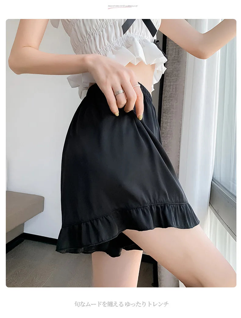 Women's Summer Lace Underwear Female Thin Ice Silk Safety Short Pants Women's Anti-light Loose Shorts Without Curling Edge