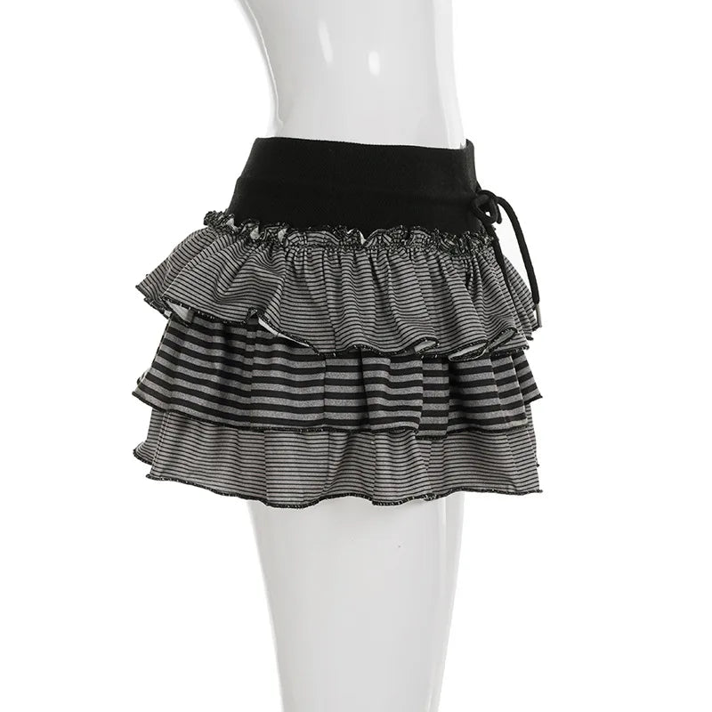 Sweet & Trendy Low Waist Striped Ruffle Mini Skirt
