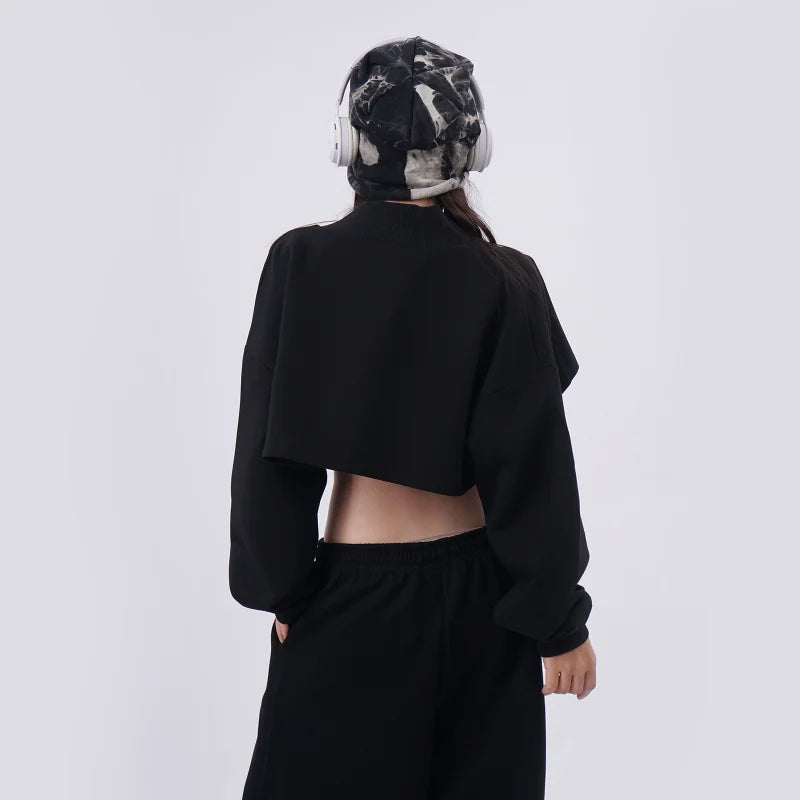 Sexy ort Zipper Hoodie Jaet Women's Loose Fit Bla Cardigan Sweatirt Outerwear Hip Hop Sle Ele Faion Ladies' Coat