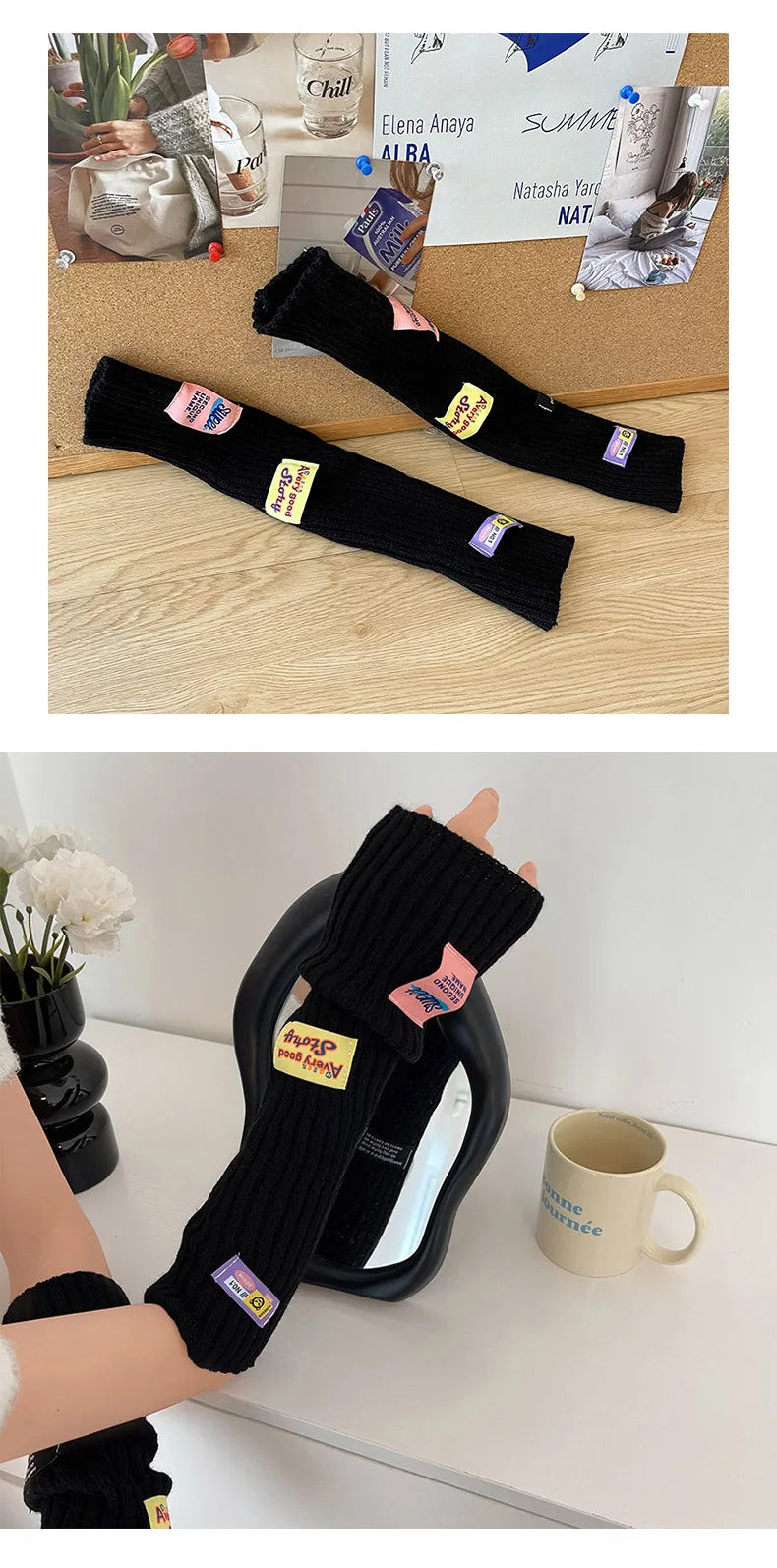 Kawaii Pink Thickened Knit Hand Sleeve Spice Girls Y2k Personalized Monogrammed Gloves Spring Warm Cover Up Fingerless Gloves