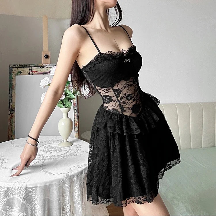 Elegant Lace Splice Bare Shoulder A-Line Midi Dress