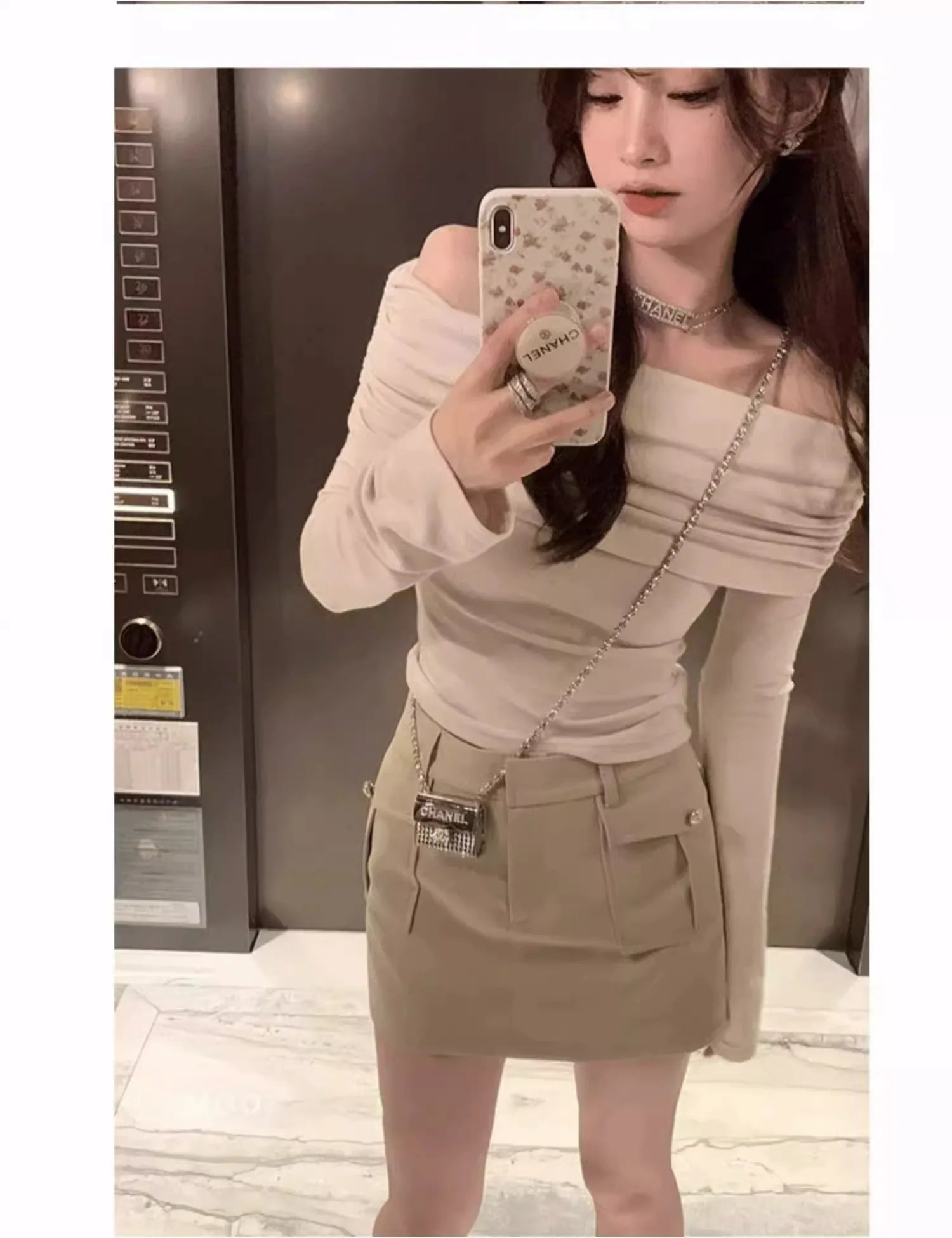 Black Shoulder-Bared Long Sleeve Knitted Sweater Women's Autumn New Style Slim Fit Inner Wear Base Top Korean Style Commute F...