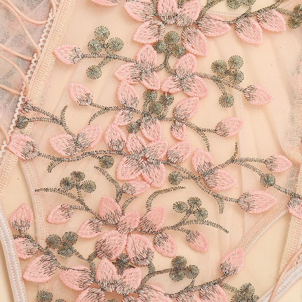 Exotic Floral Lace Bodysuit | Sexy Deep V Backless Lingerie