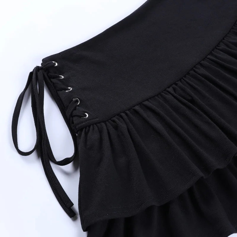 Streetwear Mall Goth Skirt Women Harajuku Y2k E-girl High Waist Bandage Mini Skirt Dark Gothic Punk Emo Alt Club Wear