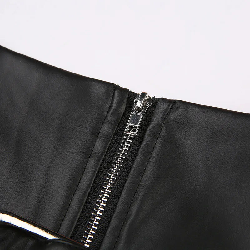 Women's Black Gothic A-line Pleated Leather Skirt Y2k Mini Shorts Skirt 2000s Vintage Clothes Summer Streetwear Punk E-Girl 2026