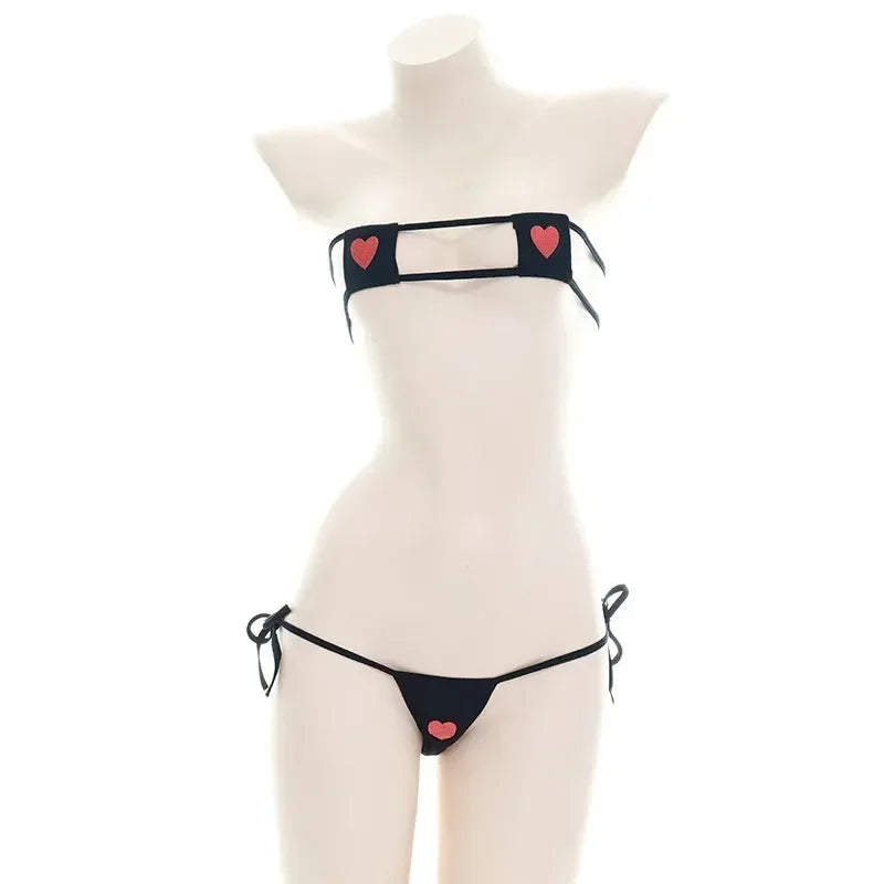 Lolita Kawaii Striped Mini Bikini Lingerie Set - Wire-Free Cosplay