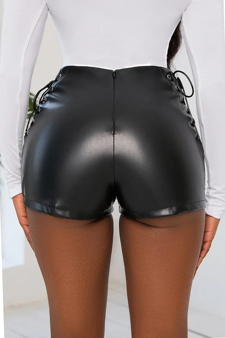 Women Shorts Pants High Waist Bandage Elastic Fitness Streewear Trousers Bodycon Casual Latex Shorts Black Pantalones Outfits