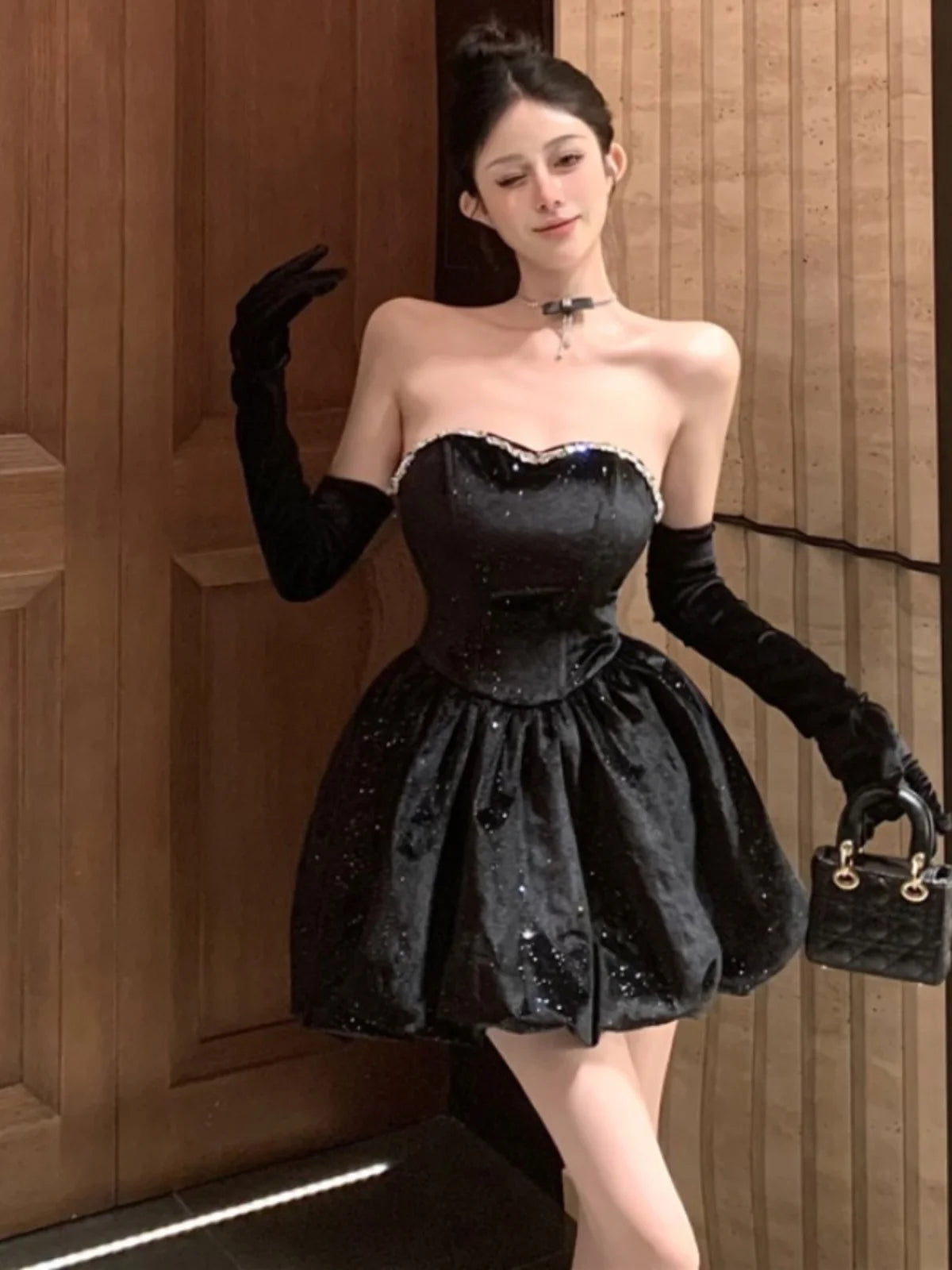 Velvet Strapless Mini Wrap Dress | Elegant Party & Birthday