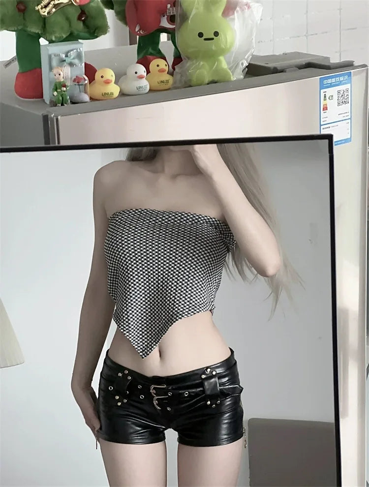 2026 New Spicy Girl Y2K Nightclub Sexy Low Waisted Bodycon PU Leather Super Shorts Boots Shorts