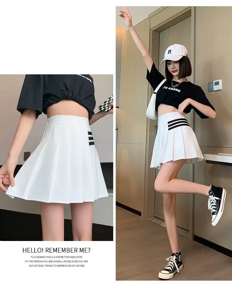 Preppy Style Women Kawaii Striped Pleated Skirts Korean Fashion Summer High Waisted With Lining Sweet Cutecore Mini A-line Skirt