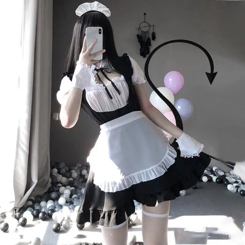 Black & White Lace Maid Cosplay Dress - Sexy Roleplay Uniform