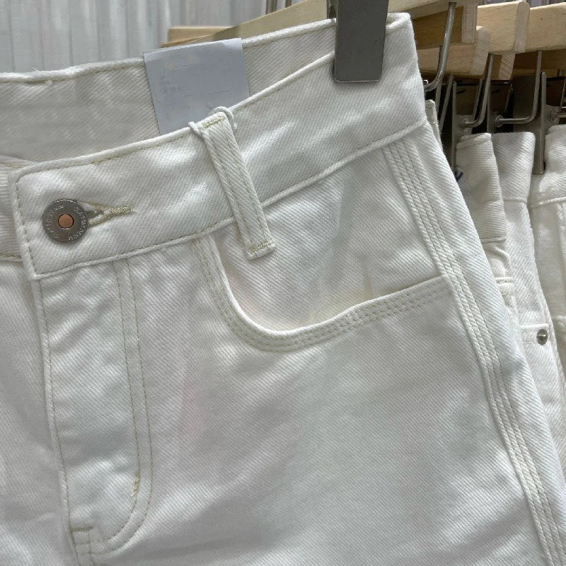 High Waisted Ripped Denim Shorts Button Fly Raw Edge Summer