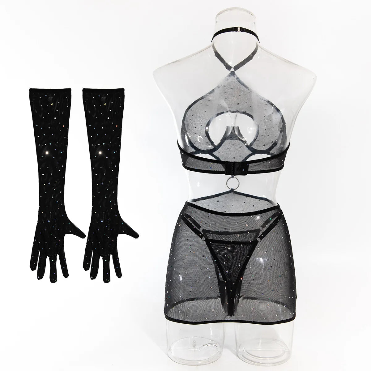 Dazzling Sequin Mesh Lingerie Set - Sexy Clubwear
