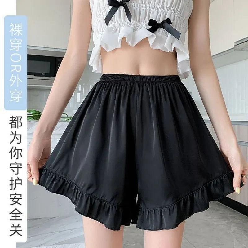 Women's Summer Lace Underwear Female Thin Ice Silk Safety Short Pants Women's Anti-light Loose Shorts Without Curling Edge