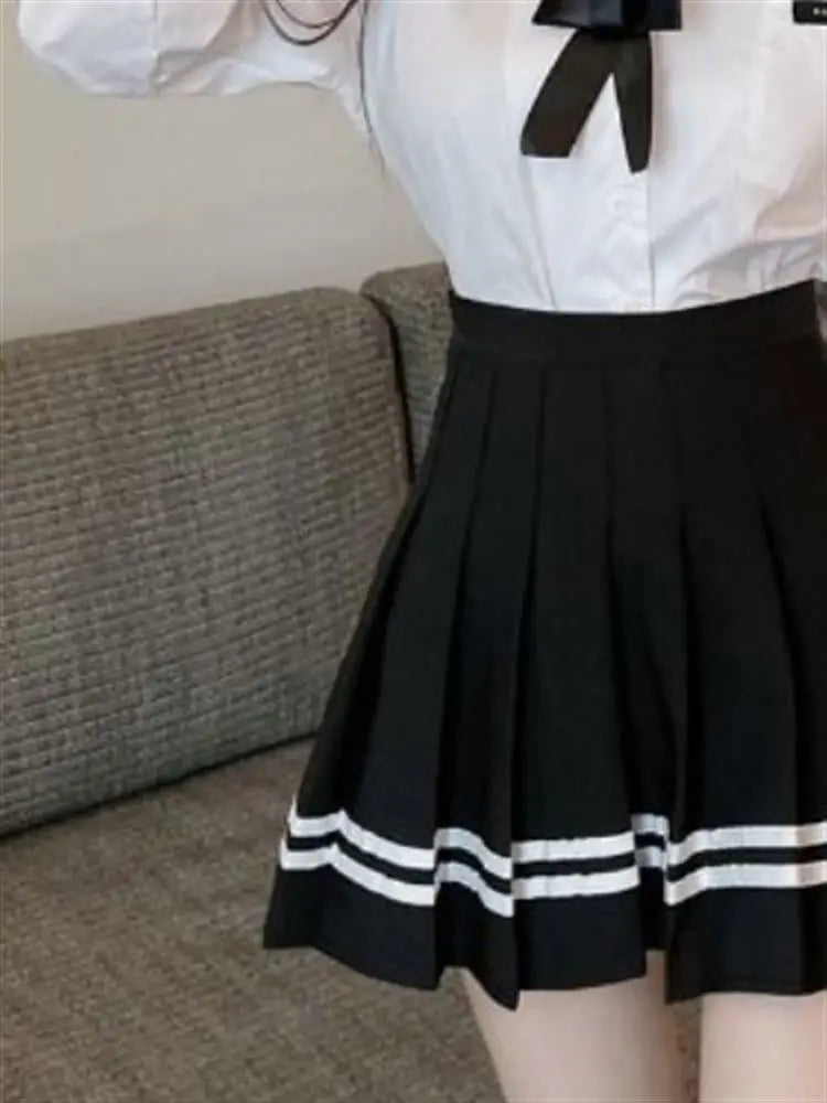 Korean Style Pleated  Skirt for Women Spring Summer New High Waist Striped A-Line Skirt Student Fashion Commute Style