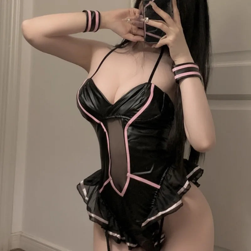 Kawaii Bunny Girl Faux Leather Cosplay Set - Comic Show Ready