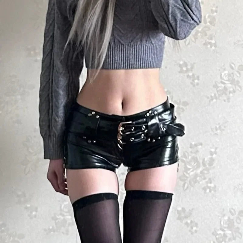 2026 New Spicy Girl Y2K Nightclub Sexy Low Waisted Bodycon PU Leather Super Shorts Boots Shorts
