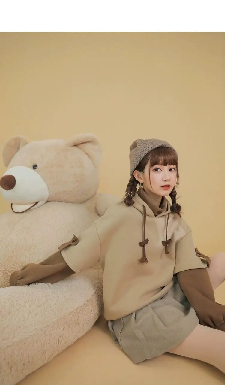 MiiiiX Preppy Style Fake Two-piece Hooded Sweatshirt Women's Outerwears 2024 Autumn Patchwork Loose Cute Thicken Hoodies Top