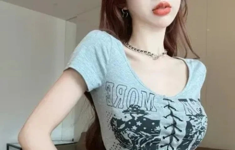 Unique Sweet And Spicy ort Sve T-irt Women's Faion Asymmetrical Slit Design Commute Sle round Ne ort Length