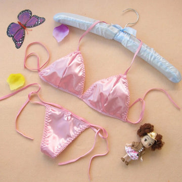 Satin Lingerie Set | Lace-Up Wire-Free Bra & Thong | 6 Colors