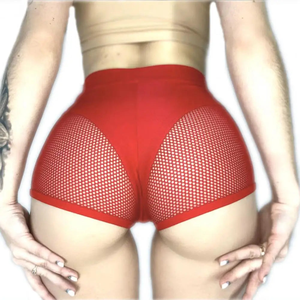 High Waist Booty Shorts Women Mesh Yoga Gym Pole Dance