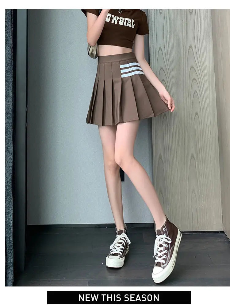 Preppy Style Women Kawaii Striped Pleated Skirts Korean Fashion Summer High Waisted With Lining Sweet Cutecore Mini A-line Skirt