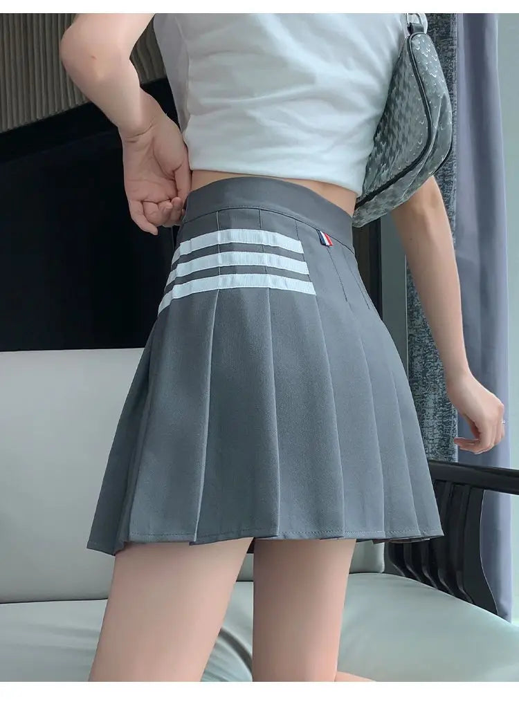 Preppy Style Women Kawaii Striped Pleated Skirts Korean Fashion Summer High Waisted With Lining Sweet Cutecore Mini A-line Skirt