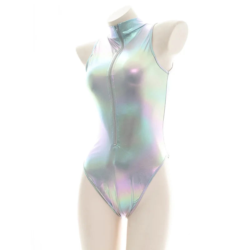 Anime Laser Reflective Bodysuit - High Collar Cosplay Swimsuit